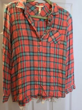 Matilda Jane Coral and Teal Plaid Popover
